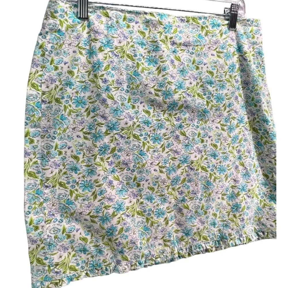 Jones New York Skirt Womens 12P Multi Floral Print Stretch Ruffle Hem‎ Cottage